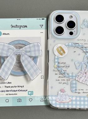 磁吸支架适用华为荣耀100女90华为magic6pro/80GT手机壳70se/X20/30韩风简约蓝格纹蝴蝶结40i+畅玩50plus软女