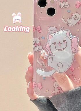 支架适用oppoA3eno10/4se手机壳findx7/5pro透明猫咪A56/32/57可爱K11x/97/93s/58软套少女款新品蝴蝶结粉