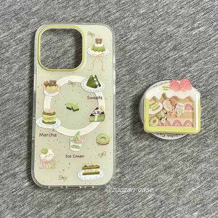 磁吸支架适用小米15/13U清新泼墨抹茶蛋糕K80+手机壳红米Turbo3国际版k70/60/note12t/civi4pro软套poco女50e