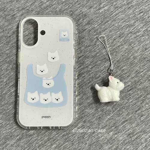 可爱挂饰适用oppoA3/reno10/4se手机壳findx7/5pro卡通购物袋白色小狗A56/32/a57女K11x/97/93s软套8国际版