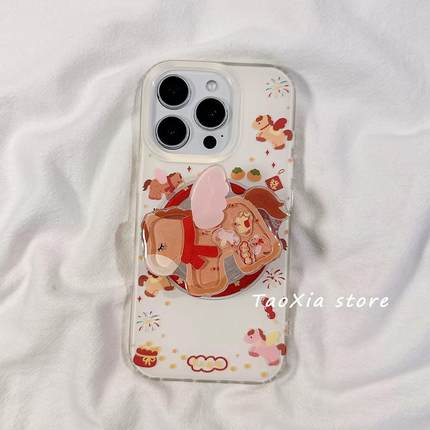 磁吸支架适用oppoA3/reno10/4se手机壳findx7/5pro新年喜庆小马发财春节A56/32/a57女K11x/97/93s软套8国际版