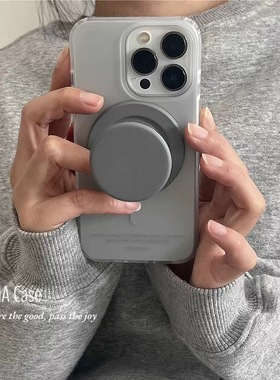 高级银灰色冷淡风磁吸支架适用苹果16手机壳iPhone15日韩男女款13/12防摔11PROMAX全包S/XR硅胶7/8软套14PLUS