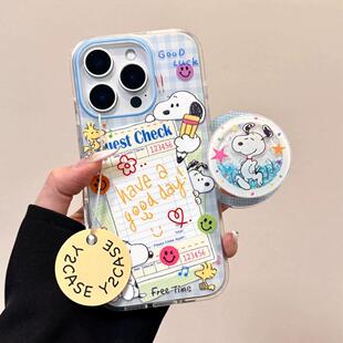 XR新品 流沙笔记本史努比卡通磁吸支架适用苹果16手机壳iPhone15少女款 12防摔11PROMAX全包S 8软套14PLUS