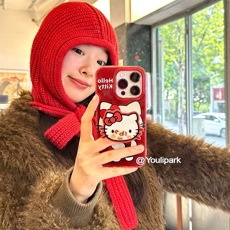 可爱安克拉红猫咪摇摇乐磁吸支架适用苹果16手机壳iPhone15女款13/12新年款11PROMAX全包S/XR硅胶7/8软14PLUS