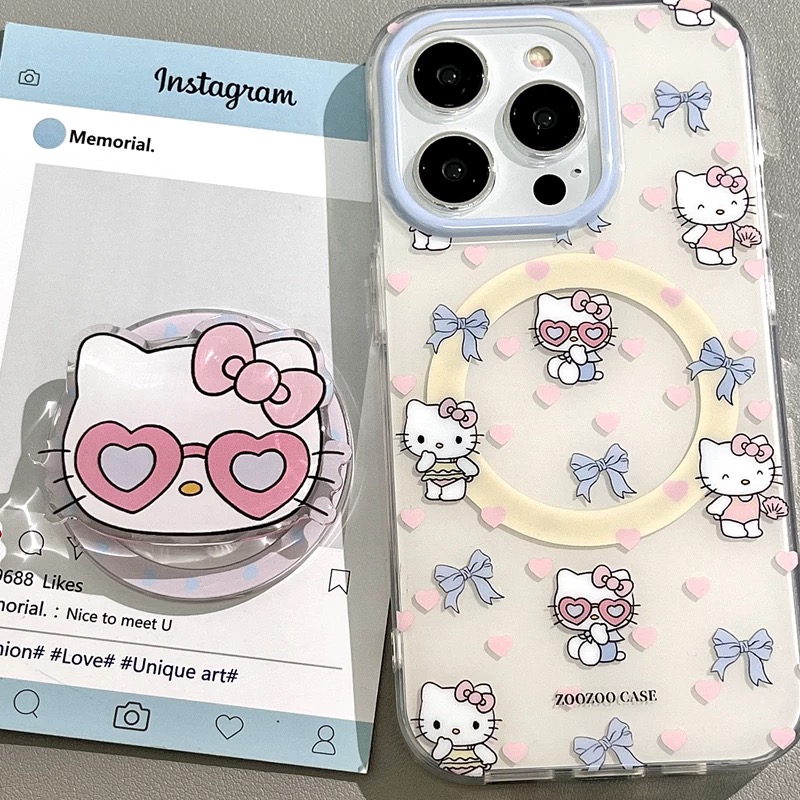 爱心眼镜凯蒂猫适用vivoiQOO12/11s/97手机壳neo10/8pro磁吸支架7Se/Z8/Z6少女款U3/5e可爱Z5x全包边Z1软套13