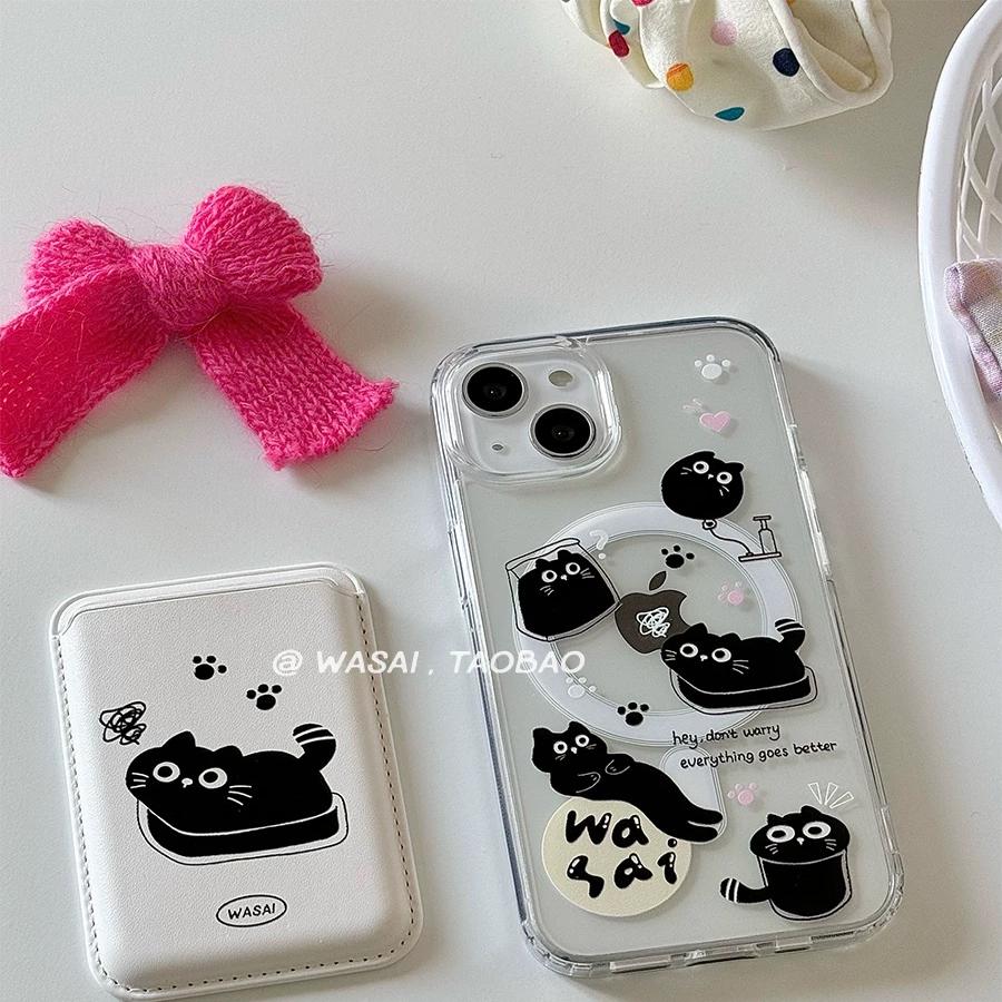 磁吸卡包适用华为荣耀100/90华为magic6pro/80GT手机壳70se/X20/3可爱超萌40i+畅玩50plus软套烦恼黑猫女透明