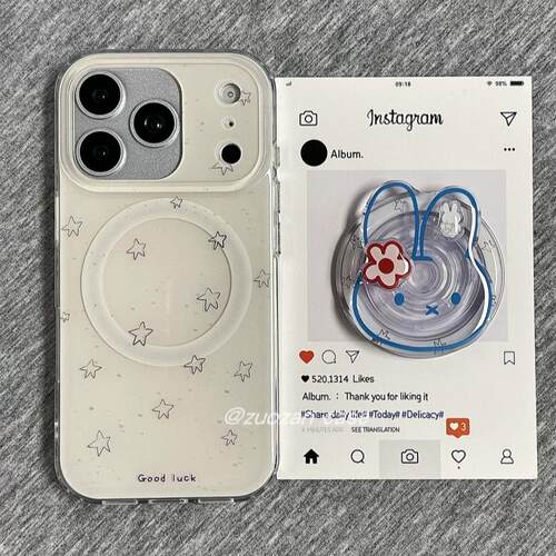 韩风简约满屏泼墨星星磁吸支架适用苹果16手机壳iPhone15少女款13/12防摔11PROMAX全包S/XR新品7/8软套14PLUS