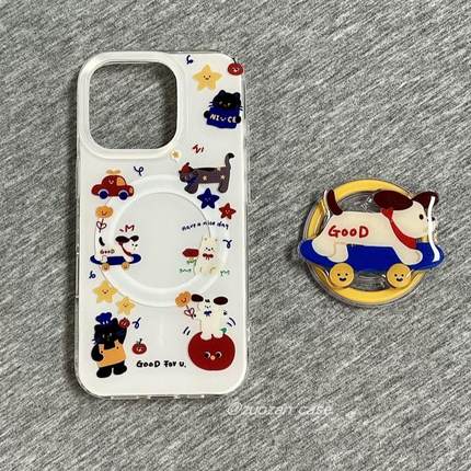 磁吸支架适用oppoA3/reno10/4se手机壳findx7/5pro韩风玩耍滑板小狗猫咪A56/32/a57女K11x/97/93s软套8国际版