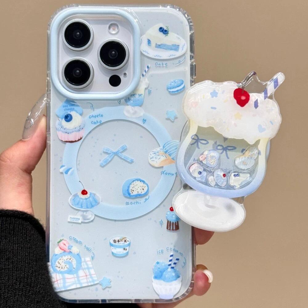 磁吸支架适用oppoA3/reno10/4se手机壳findx7/5pro治愈系蓝色甜品冰淇淋A56/32/a57女K11x/97/93s软套8国际版