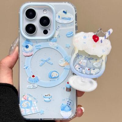 磁吸支架适用oppoA3/reno10/4se手机壳findx7/5pro治愈系蓝色甜品冰淇淋A56/32/a57女K11x/97/93s软套8国际版