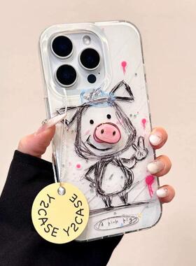 立体可爱适用华为荣耀100女90华为magic6pro/80GT手机壳70se/X20/30涂鸦素描小猪旋转公仔40i+畅玩50plus软女
