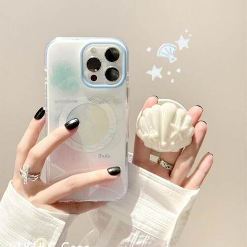 磁吸支架适用vivoX100/30/60/x70/y78手机壳X90唯美晕染线条海马贝壳y76s女S18e/X200/15PRO国际版Y33/mini软