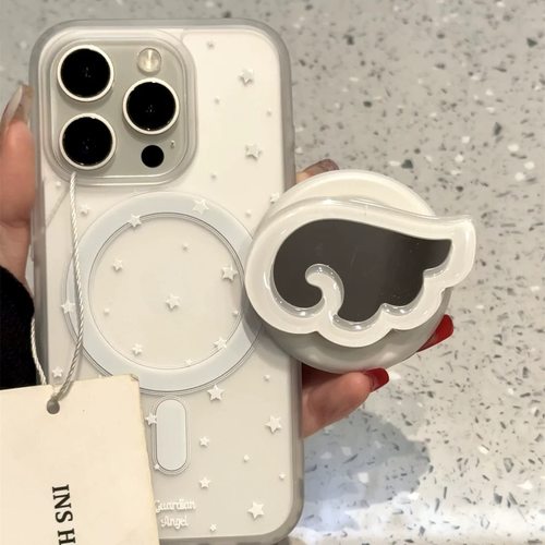 冰雾内置磁吸支架适用OnePlus一加13/ACE5手机壳1+NORDCE磨砂12硬壳8全包PRO星星天使翅膀镜子7t/V新9RT女款6