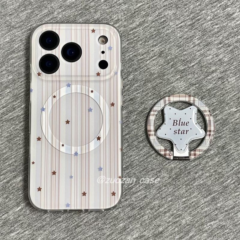 磁吸支架适用oppoA3/reno10/4se手机壳findx7/5pro简约蓝棕星星拼接折叠A56/32/a57女K11x/97/93s软套8国际版