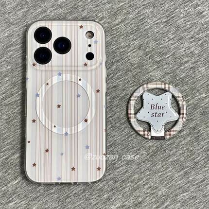 磁吸支架适用oppoA3/reno10/4se手机壳findx7/5pro简约蓝棕星星拼接折叠A56/32/a57女K11x/97/93s软套8国际版