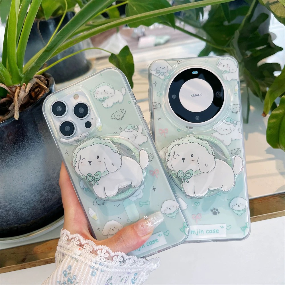 小清新薄荷绿狗狗适用vivoiQOO12/11s/97手机壳neo10/8pro磁吸支架7Se/Z8/Z6女款U3/5e可爱Z5x全包边Z1软套13