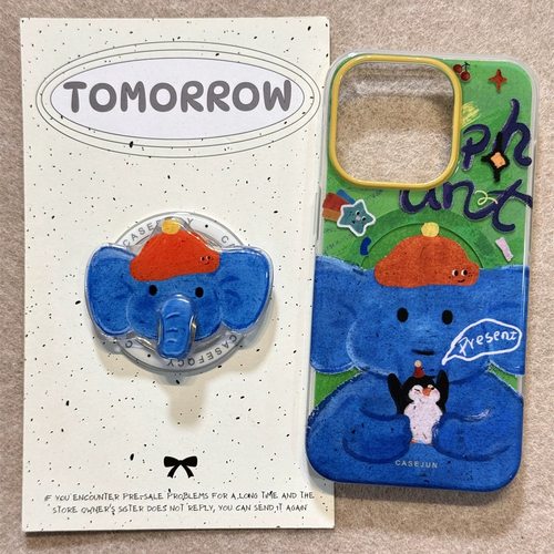 磁吸支架适用小米15/13U趣味卡通油画蓝小象K80手机壳红米Turbo3硅胶k70/60/note12t/civi4pro情侣男40+/50女