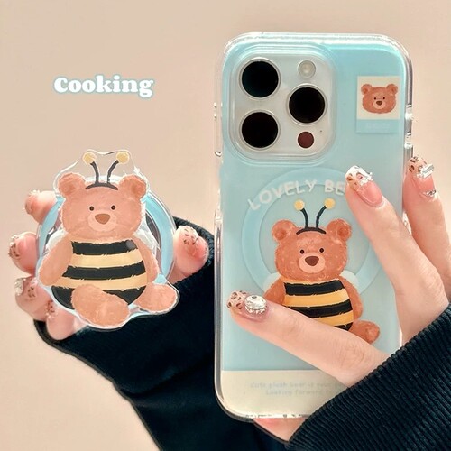 带磁吸支架适用oppoA3/reno10/4se手机壳findx7/5pro趣味可爱蜜蜂小熊A56/32/a57女款K11x/97/93s软套8全包边