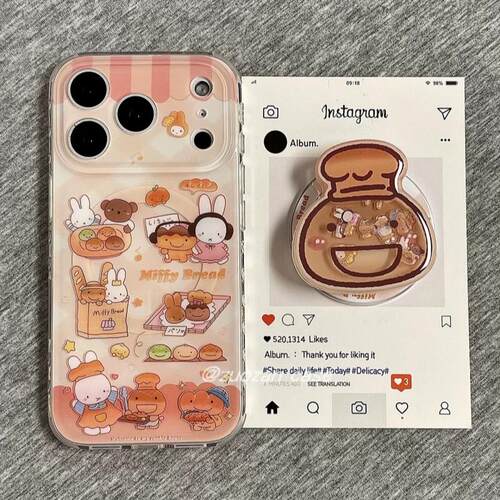 磁吸支架适用oppoA3/reno10/4se手机壳findx7/5pro趣味可爱烤焦面包兔子A56/32/a57女K11x/97/93s软套8国际版