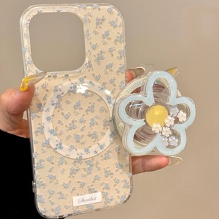 8软套个性 磁吸支架适用苹果16手机壳iPhone15女款 XR硅胶7 12黄底蓝色摇摇乐花防摔11PROMAX全包边S 14PLUS