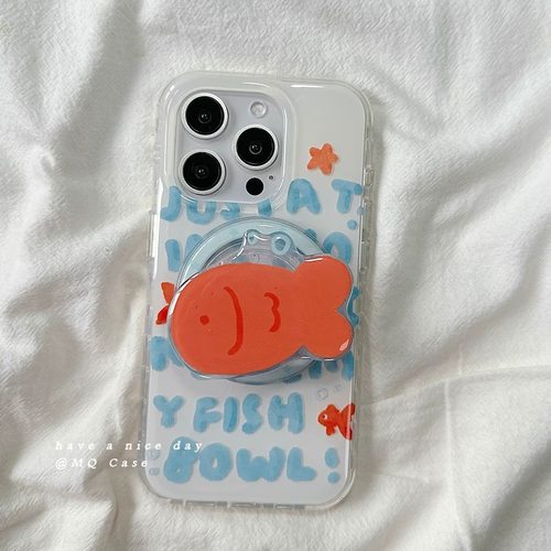 磁吸支架适用小米15/13U趣味涂鸦英文金鱼K80手机壳红米Turbo3硅胶k70/60/note12t/civi4pro软套40+男女50e潮