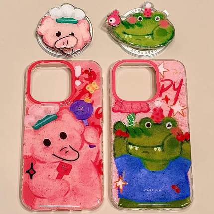 磁吸支架适用oppoA3/reno10/4se手机壳findx7/5pro粉底涂鸦油画鳄鱼大象A56/32/a57女K11x/97/93s软套8国际版