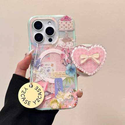 磁吸支架适用oppoA3/reno10/4se手机壳findx7/5pro日韩文艺复古花留声机A56/32/a57女K11x/97/93s软套8国际版