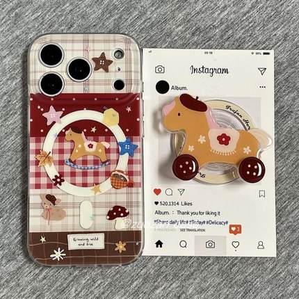 适用meizu18pro魅族21note无界版9格纹花朵旋转摇摇木马6plus/T谷歌20磁吸支架17全包X传音tecno女INFINIXHOT