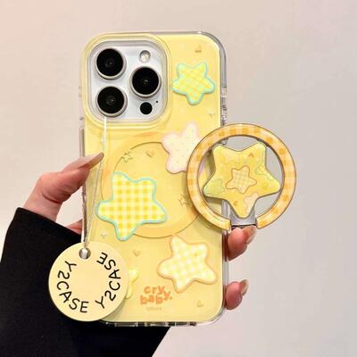 适用meizu18pro魅族21note无界版9日韩黄色条纹折叠星星6plus/T谷歌20磁吸支架17全包X传音tecno女INFINIXHOT