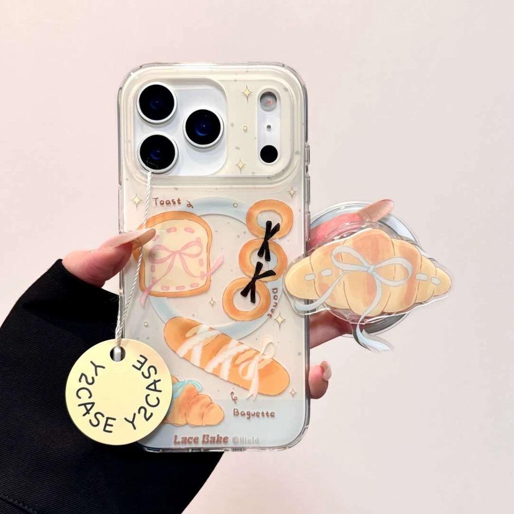 磁吸支架适用opporealmeGT5pro/neo9/6se手机壳V50/11/GT3女款8碱水吐司牛角包蝴蝶结Q2/5i真我x7pro新23软z4