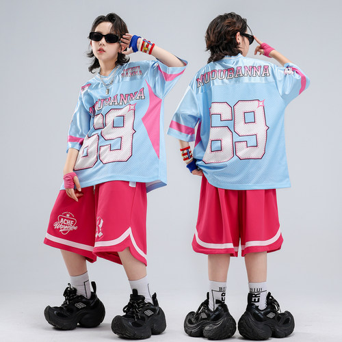 六一儿童街舞演出服男童嘻哈衣服女童潮牌短袖套装幼儿hiphop服装