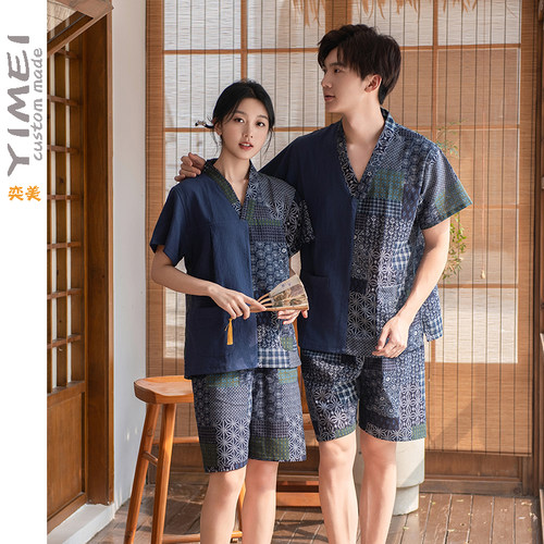 新款纯棉汗蒸服V领带胸垫男女情侣休闲会馆理疗按摩艾灸汤泉衣服