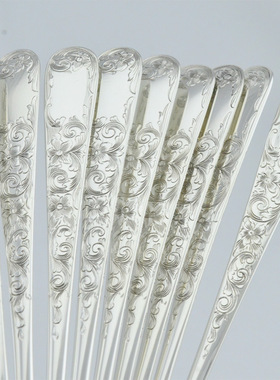 美国银餐具 S.KIRK纯银长柄茶匙 手柄錾刻精美玫瑰花 老马里兰款