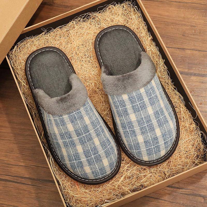 秋冬季居家布艺拖鞋男室内家用防滑情侣软底保暖毛绒拖鞋女1119h