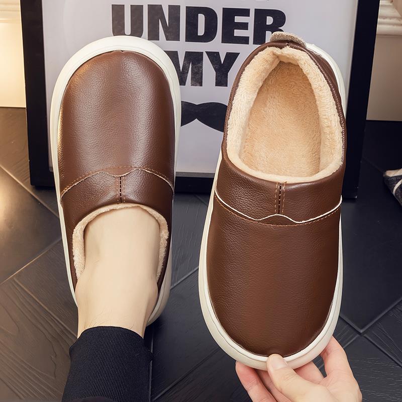 男士拖鞋全包跟家居保暖带跟厚底冬季加绒带后跟女家用1119h