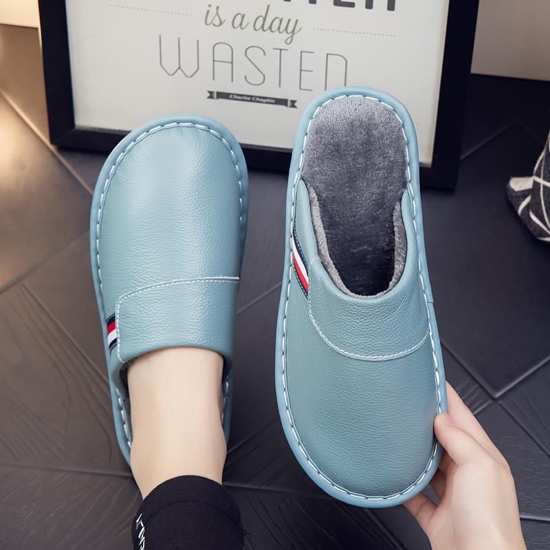 皮面棉拖鞋居家秋冬季男女室内家用保暖防滑情侣毛绒拖鞋冬1128e