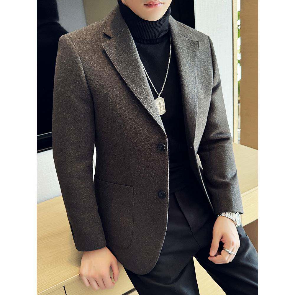 秋冬季新款男士加厚西装外套感时尚修身帅气商务休闲百搭西1212n