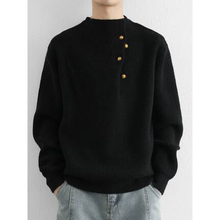 2025秋冬季新款男士高领毛衣宽松长袖保暖针织衫潮流时尚打1215u