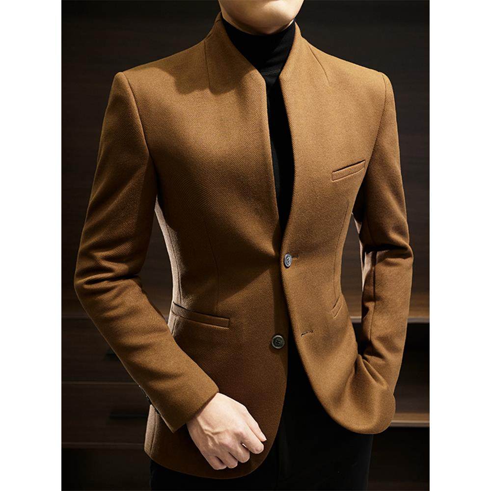 秋冬季新款无领男士西装外套改良中山装修身国风新中式男装1212n