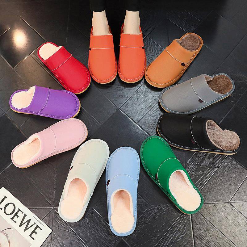 秋冬情侣棉拖鞋时尚居家保暖防滑家居室内包头卧室静音皮拖1019u