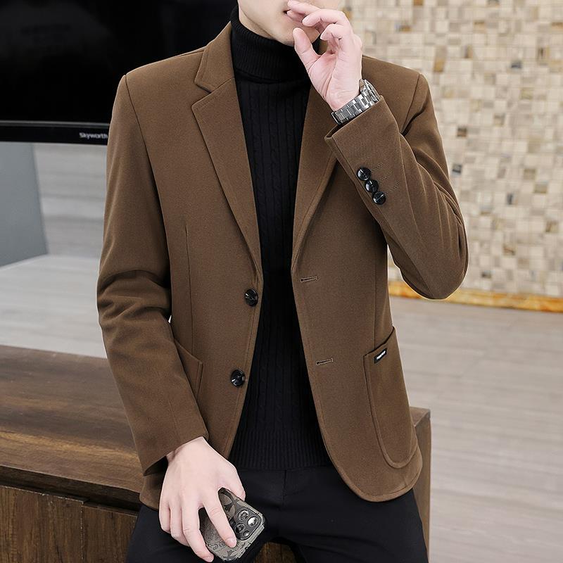 秋冬季新款修身毛呢西服男士韩版潮流帅气呢子西装休闲时尚1212n