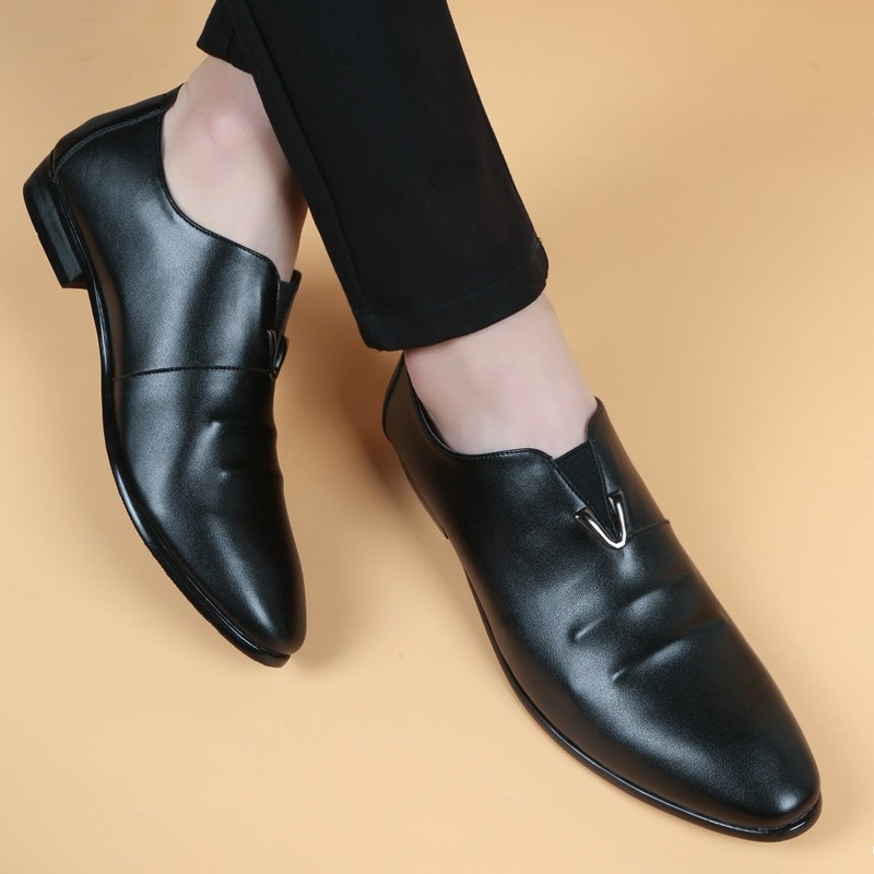 休闲皮鞋男韩版潮流秋季黑色真皮英伦鞋子软皮套脚商务正装内增高,流行男鞋,单鞋,淘宝优惠券,粉丝福利购,淘宝优惠卷