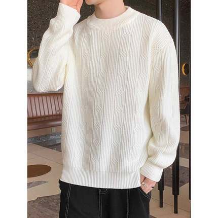 圆领针织衫男士冬季天加厚宽松高端针织衫男士条纹保暖内针1215u