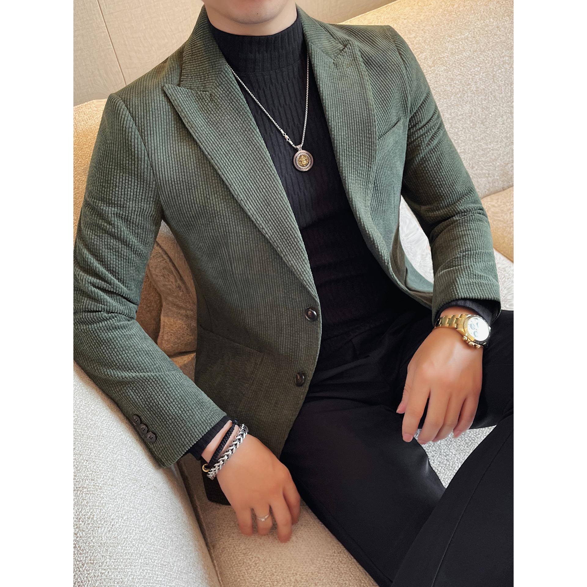 灯芯绒休闲西装外套男2025新款高级感痞帅秋冬季修身男士单1115h