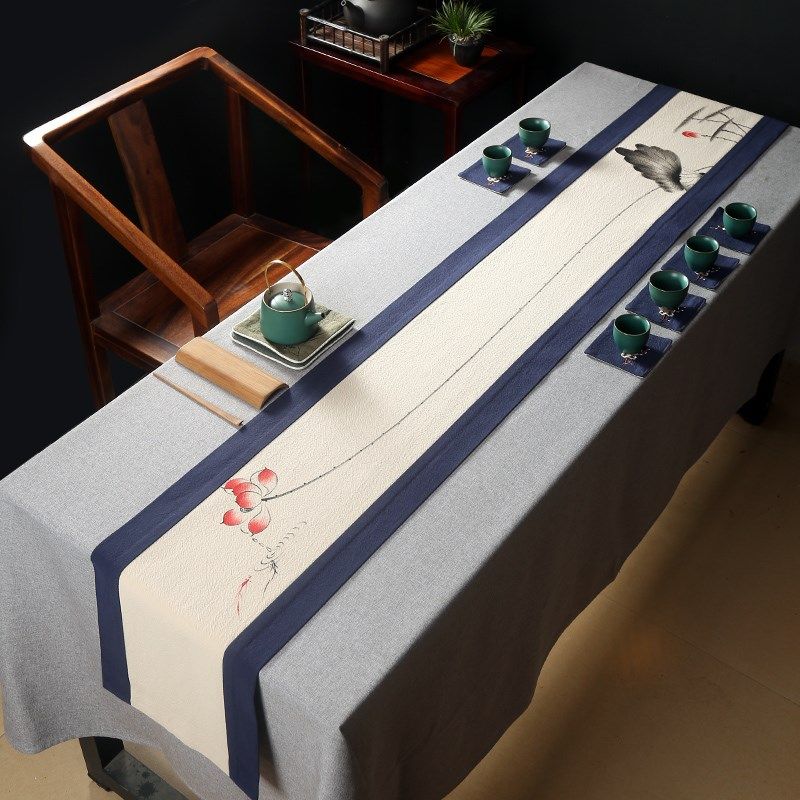 品牌手绘桌旗中式禅棉麻布艺长条茶台桌布风新古典茶席定制0623m