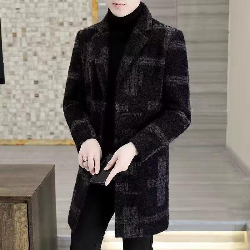 毛呢外套男款2025秋冬新款时尚韩版加厚百搭风衣中长款呢1120e