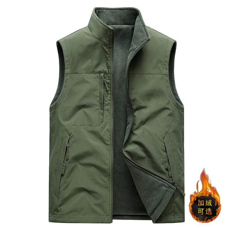 秋冬休闲加绒马甲男多口袋双面穿宽松户外保暖立领背心坎肩10271e
