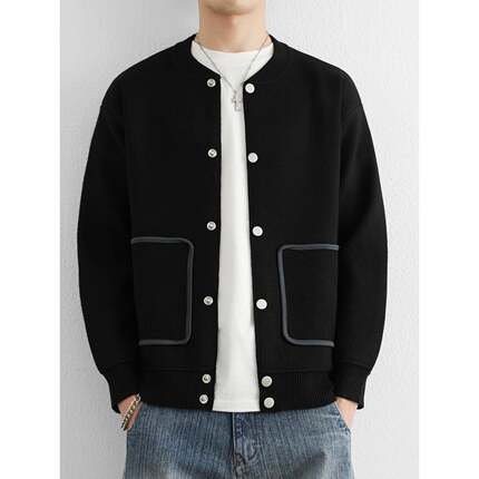 2025秋冬季新款男士毛衣开衫针织衫撞色慵懒风高级感外套上1215u