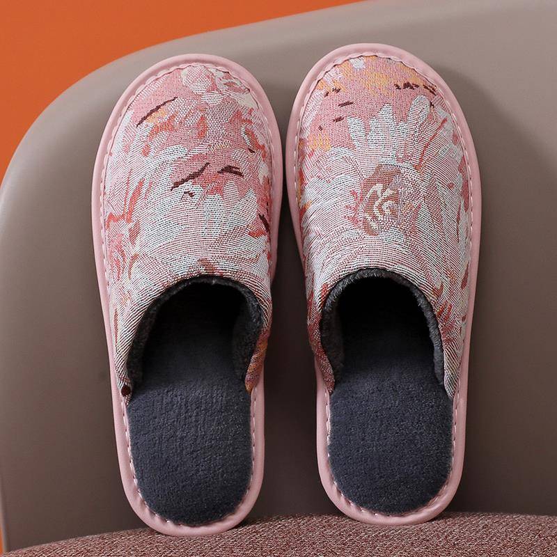 新中式秋冬拖鞋毛绒厚底室内防滑家居冬季情侣家用男女加绒1119h