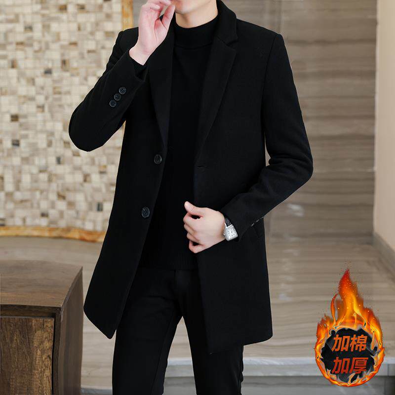 秋冬季新款呢子大衣男士韩版中长款风衣加厚休闲毛呢外套1212n
